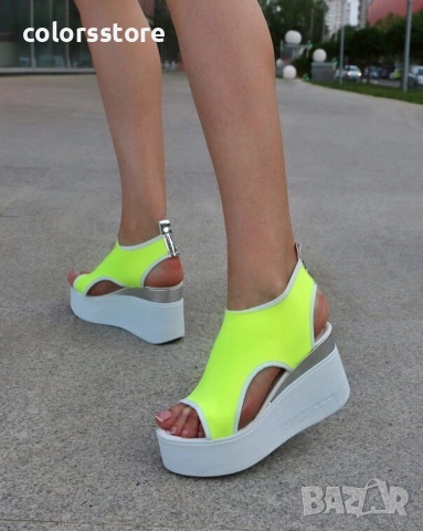 Сандали на платформа - жълт неон - K31

