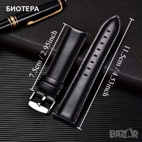 Кожена каишка за часовник – естествена кожа, черна, класически стил, снимка 3 - Каишки за часовници - 42945378