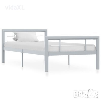 vidaXL Рамка за легло, сиво и бяло, метал, 90x200 см（SKU:284556, снимка 1 - Градински мебели, декорация  - 45312083