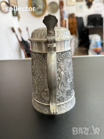 Немска калаена халба с капак - Alwe. №7853, снимка 6 - Антикварни и старинни предмети - 53444909