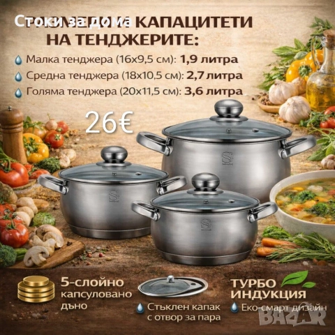 Комплект тенджери Swissgold 3 броя с 5-слойно дъно