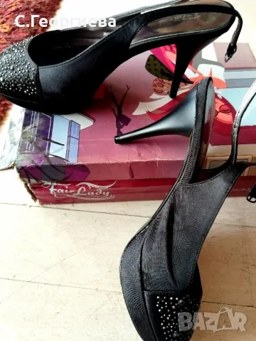 САТЕНЕНИ обувки на ток+ БОНУС, снимка 2 - Дамски елегантни обувки - 50051965