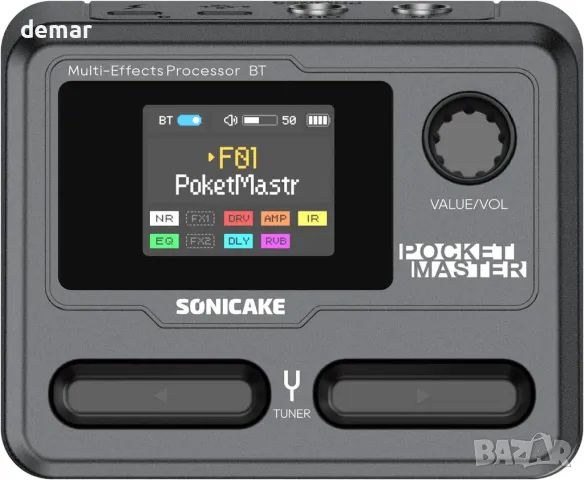 SONICAKE Pocket Master китарен бас усилвател OTG USB аудио интерфейс BT Audio 1.77" LCD цветен екран, снимка 1 - Ресийвъри, усилватели, смесителни пултове - 49026190