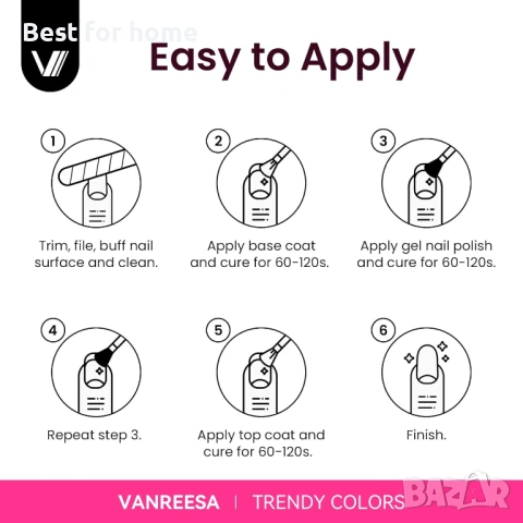 Комплект гел лакове за нокти VANREESA с UV светлина, 36 броя, 20 задължителни цвята, снимка 7 - Други - 53948466