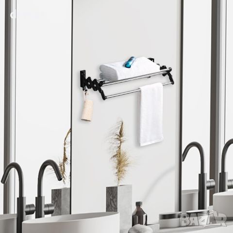 LONGHEXINA Регулируема стойка за хавлии стенна за баня, 40 см, от неръждаема стомана, самозалепваща, снимка 3 - Други - 45082965