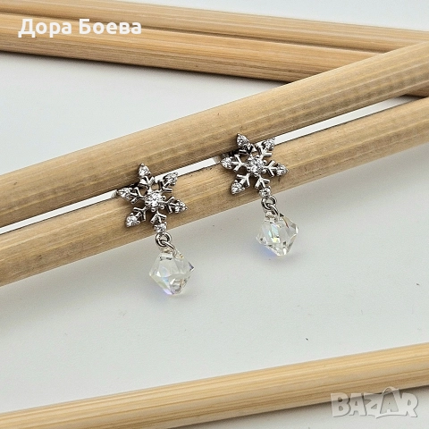 Сребърни обеци: "Скреж", снимка 2 - Обеци - 52566682