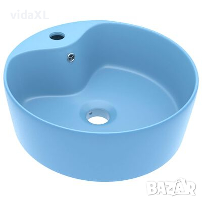 vidaXL Луксозна мивка с преливник светлосин мат 36x13 см керамика(SKU:147033, снимка 1 - Мивки - 45034544