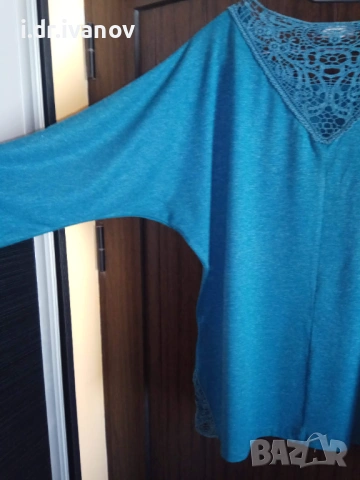 зелена блуза с дантела и 3/4 ръкав, снимка 4 - Туники - 54095577