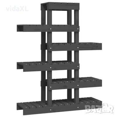 vidaXL Поставка за цветя, сива, 85x25x109,5 см, бор масив（SKU:822089, снимка 1 - Други - 45949001