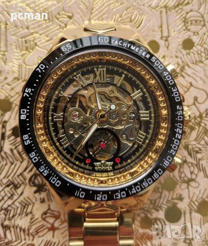 Winner Gold CH0112 Луксозен мъжки автоматичен механичен часовник с метална верижка, снимка 1 - Мъжки - 45794108
