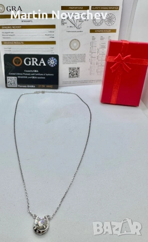 Сребърно колие с мойсанит (Диамант) 1 карат, снимка 5 - Колиета, медальони, синджири - 53664061