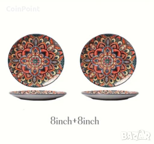 Комплект чинии ръчно оцветени в стил Бохемия , снимка 2 - Чинии - 45366284