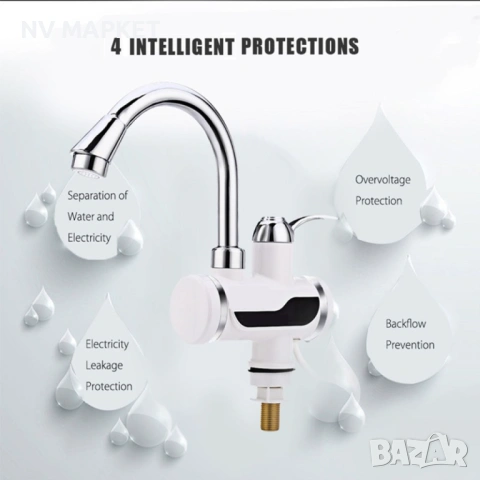 Смесител за вода с нагревател за мигновено загряване 3000W - ИЗБОР НА Вариант: За плот или За стена, снимка 5 - Бойлери - 53837163