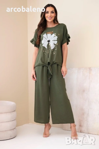 Дамски комплект от вискоза с щампована блуза и панталон, 11цвята , снимка 10 - Комплекти - 53863336
