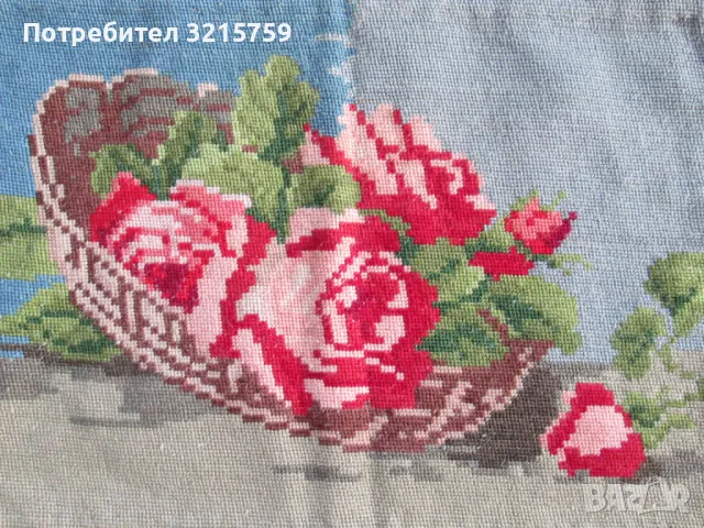 Ръчно шит Гоблен рози 27х18см., снимка 2 - Гоблени - 50303364