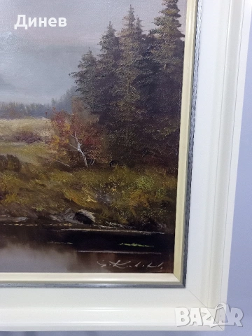 Стара маслена картина "Пейзаж с брези" – 78х59 см | Подписана, снимка 9 - Картини - 53438530