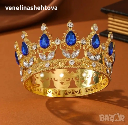Златиста корона тиара с цветни камъни за декорация на торта , снимка 6 - Други - 53126122