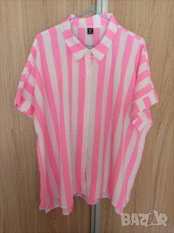 Макси неонова риза райе с къс ръкав , снимка 1 - Ризи - 45481702