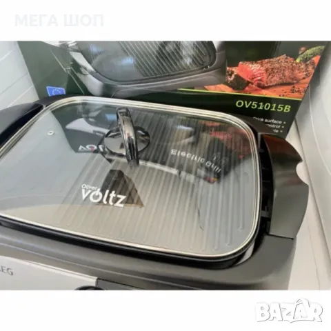 Електрическа скара Voltz OV51015B с капак, 2000W, плоча с 2 зони на печене, черна, снимка 3 - Скари - 50314531