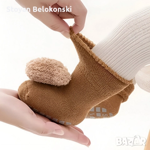Неплъзгащи се бебешки чорапи с дизайн на мече - Незаменим комфорт и безопасност, снимка 3 - Бебешки чорапи - 52851199