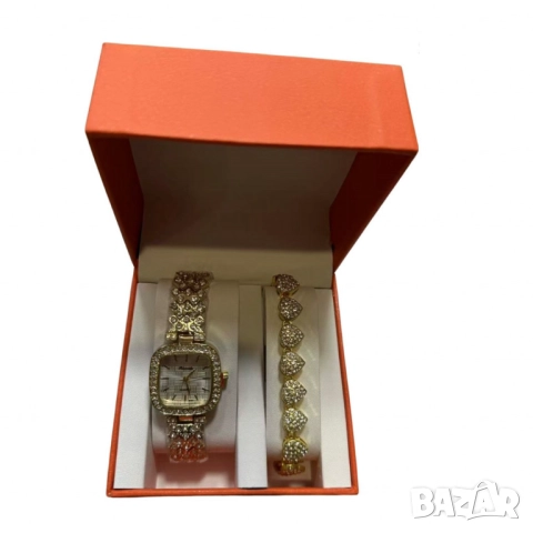 Стилни дамски комплекти, часовник и гривна, снимка 2 - Бижутерийни комплекти - 52055575