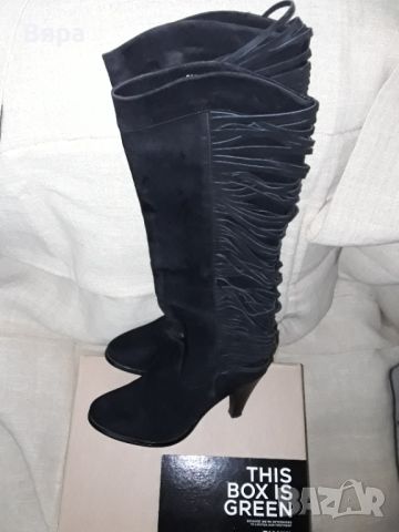Дамски черни ботуши естествен велур , снимка 1 - Дамски ботуши - 45658802