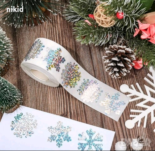100 бр Снежинка Снежинки коледни холограмни самозалепващи лепенки стикери ръчна изработка за подарък, снимка 4 - Други - 51670946
