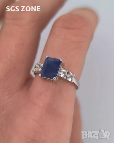 Сребърен Пръстен със Сапфири , снимка 7 - Пръстени - 50378254