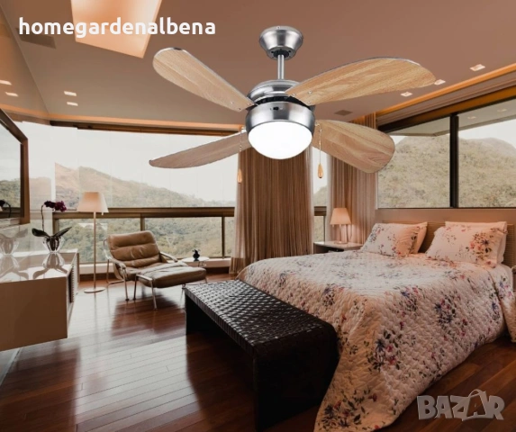 Таванен вентилатор с осветление Muhler 42″ 107см 4 перки обратна ротация E27, снимка 2 - Вентилатори - 54219996