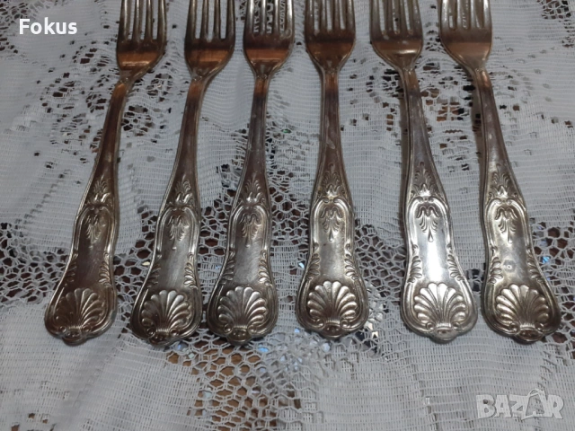 Стари антикварни посребрени прибори вилици 6 бр. маркирани, снимка 2 - Антикварни и старинни предмети - 53712135