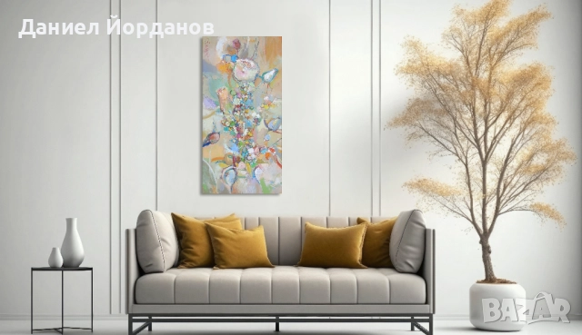 Картина маслени бои на платно "Рози на щастието", 50 х 100 см , снимка 3 - Картини - 43048170