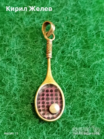 Сребърен медальон във формата на тенис ракета с Перла красив подарък за спортисти 52556