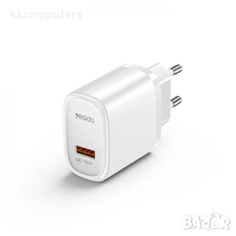 Зарядно/Адаптер 220V / Yesido YC66 / USB QC 3.0 18W / + кабел USB - Type-C ) / Бял / Баркод : 456386, снимка 2 - Оригинални зарядни - 52172746