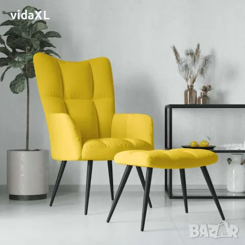 vidaXL Релаксиращ стол с табуретка, горчица жълто, кадифе (SKU:328091), снимка 2 - Столове - 48301244