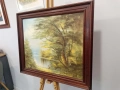 „Спокойствие край езерото“ – Авторска маслена живопис в масивна рамка, снимка 3