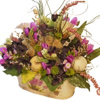 Изкуствени цветя в кошница - Женева - 30 см, снимка 1 - Декорация за дома - 45494040