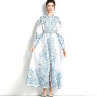 Дълга елегантна дамска рокля в светло синьо и бяло , снимка 4 - Рокли - 45438666