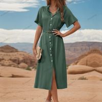 Нов стил, едноредна зелена рокля с ревер, снимка 5 - Рокли - 45198163