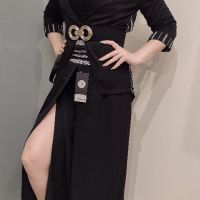 Нов дамски черен бежов костюм Nazaro сако блейзер широк панталон висока талия колан , снимка 8 - Костюми - 45537967
