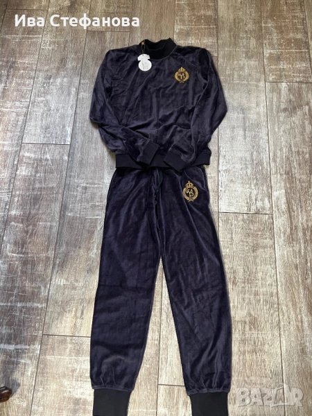 Нов плюшен тъмно син сет комплект ат две части спортен елегантен костюм, снимка 1