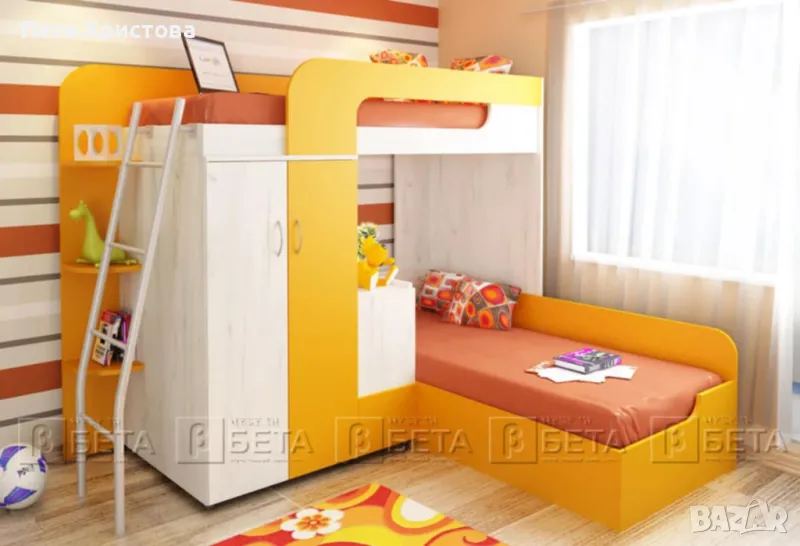 Продавам двуетажно легло за детска стая с два матрака размер 82/190, снимка 1