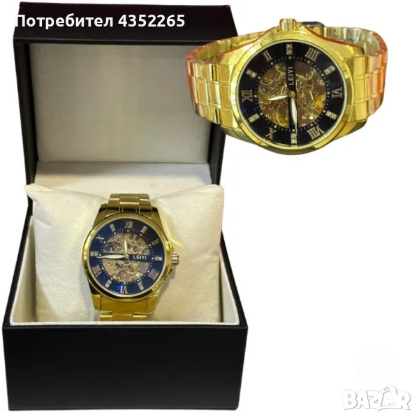 Луксозен и елегантен мъжки златист часовник LEIYI, снимка 1