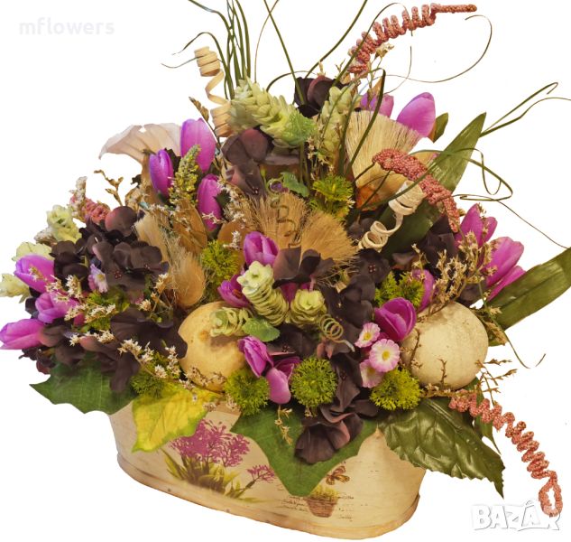 Изкуствени цветя в кошница - Женева - 30 см, снимка 1