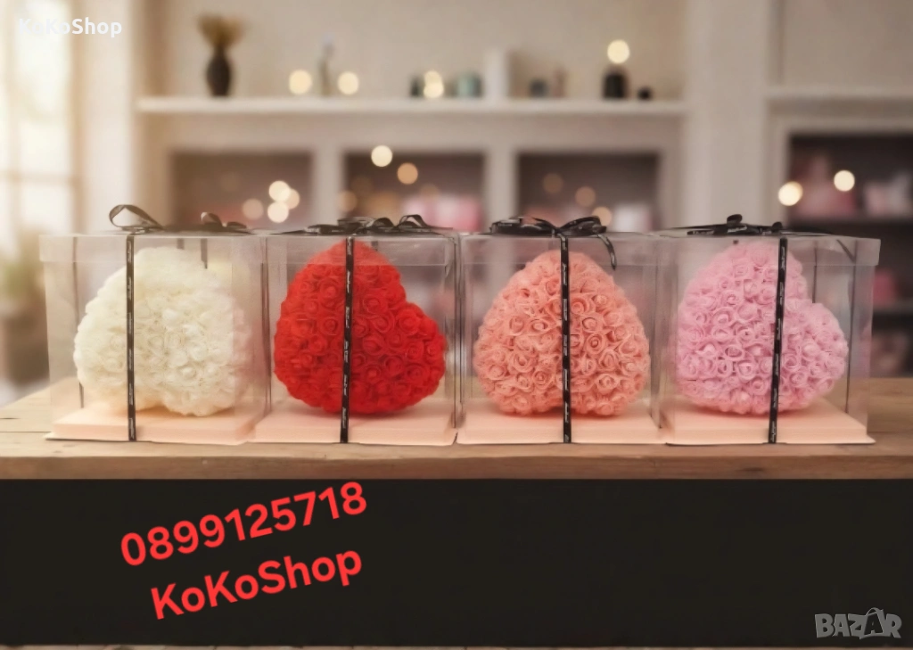 Сърце от рози в луксозна кутия с панделка– романтичен подарък, снимка 1
