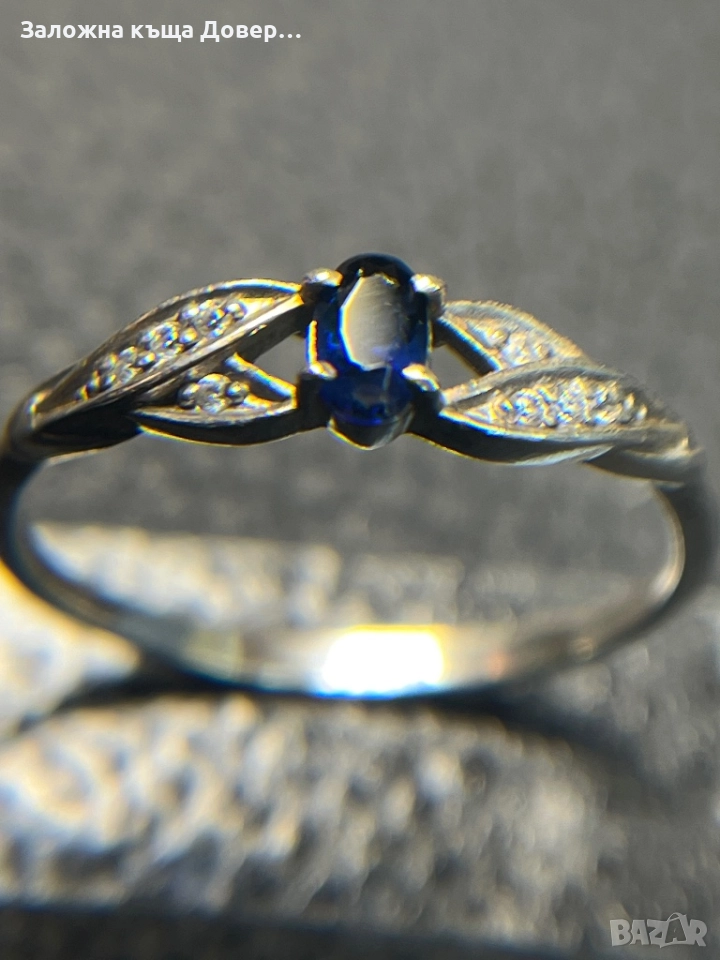 Сребърен пръстен естествен син САПФИР  камък 925 silver, снимка 1