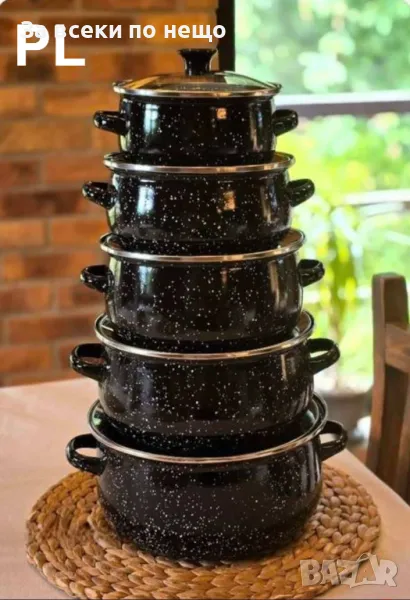 Комплект 5 броя тенджери, със 5 бр стъклени капаци, снимка 1