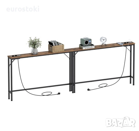 Конзолна маса VEDECASA с 2 зарядни станции, тънка конзолна маса за диван, спалня, коридор, индустриа, снимка 1