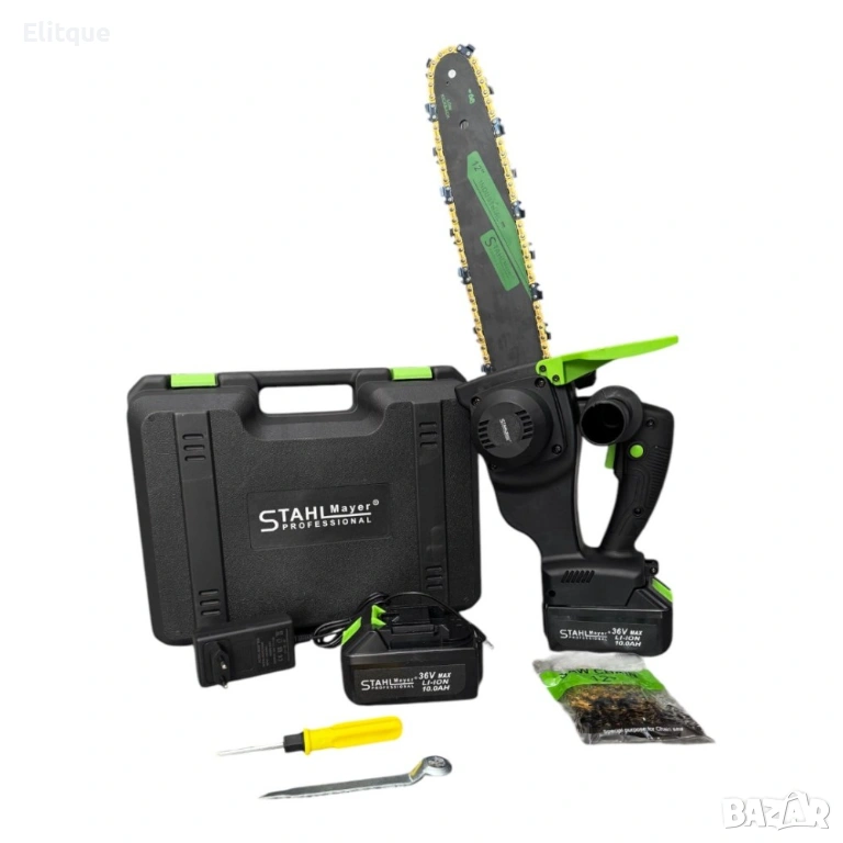Акумулаторна резачка STAHLMAYER 36V 10Ah с две батерии и 2 вериги – 35см шина, снимка 1