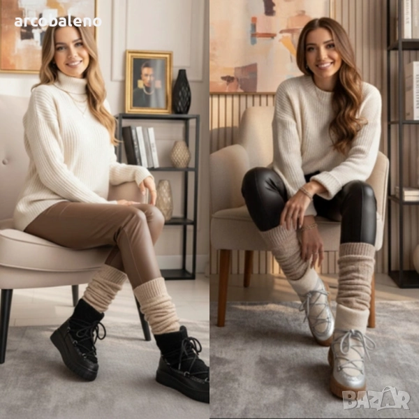 Дамски снежни боти с брокат и подплата от кожа Esmee, 2цвята , снимка 1