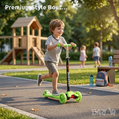 Детска сгъваема тротинетка 21st Scooter със светещи силиконови колела, Зелена, снимка 6 - Други - 53943088